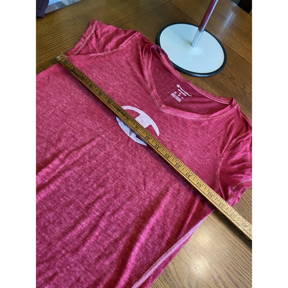 Womens Champion Authentic Red Burnout Logo V Neck T Shirt Sz Med EUC - Picture 7 of 9